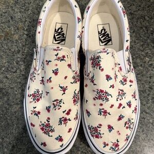 Vans Women's Floral Slip-On Sneakers - Cream and Red